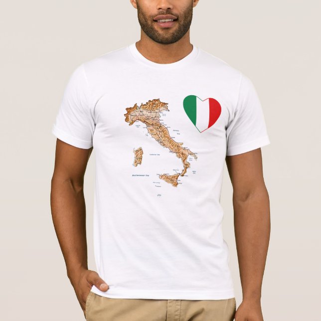 Italien T - Shirt Flag Herz und Karte (Vorderseite)
