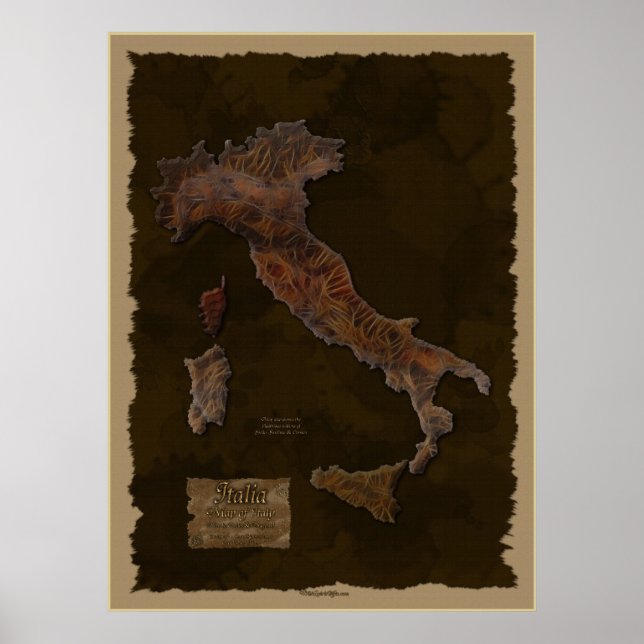 ITALIEN Textured Map Art Poster (Vorne)