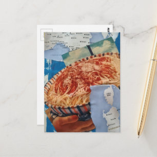 Italien und eine Schale Spaghetti Collage Postkarte