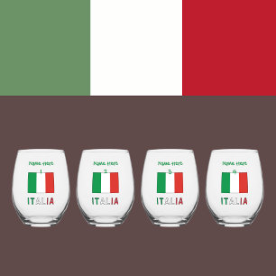 Italien und Italienische Flagge Grün Personalisier Weinglas Ohne Stiel