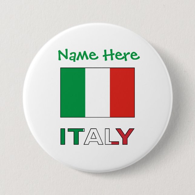 Italien und Italienische Flagge - Grüne Persönlich Button (Vorderseite)