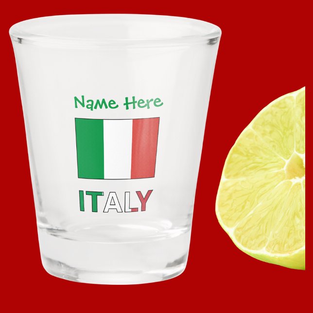 Italien und Italienische Flagge - Grüne Persönlich Schnapsglas (Italian flag on a shot glass with the word ITALY below in flag colors. Add a name above.)