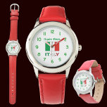 Italien und Italienische Flagge Grüne Persönlichke Armbanduhr<br><div class="desc">Die Armbanduhr mit grünen Zahlen zeichnet sich durch die grüne, weiße und rote italienische Flagge oder Il Tricolore aus. Unten ist das Wort ITALY, auch in der italienischen Tricolor. Oben ist ein Ort für Ihren Namen, in grünen Buchstaben, um ein individuelles Aussehen hinzuzufügen. Oder erstellen Sie ein personalisiertes Geschenk, indem...</div>