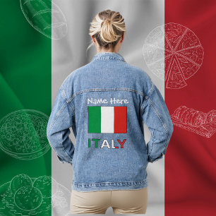 Italien und Italienische Flagge Weißer Personalisi Jeansjacke