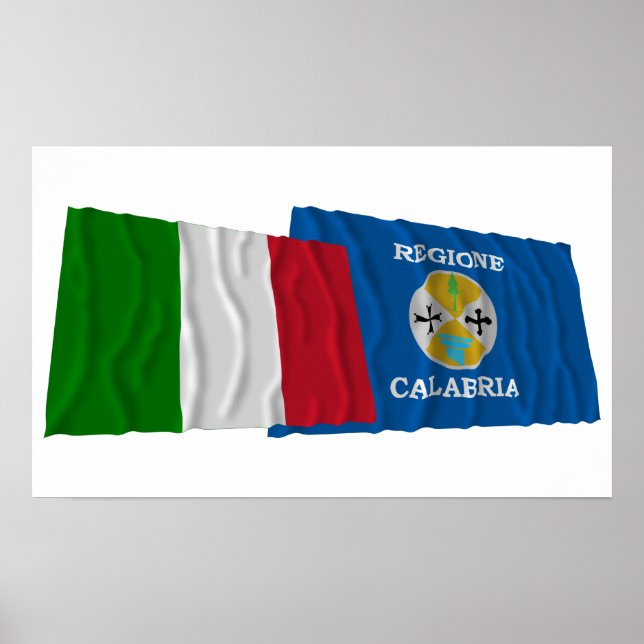 Italien und Kalabrien schwingen Flaggen Poster (Vorne)