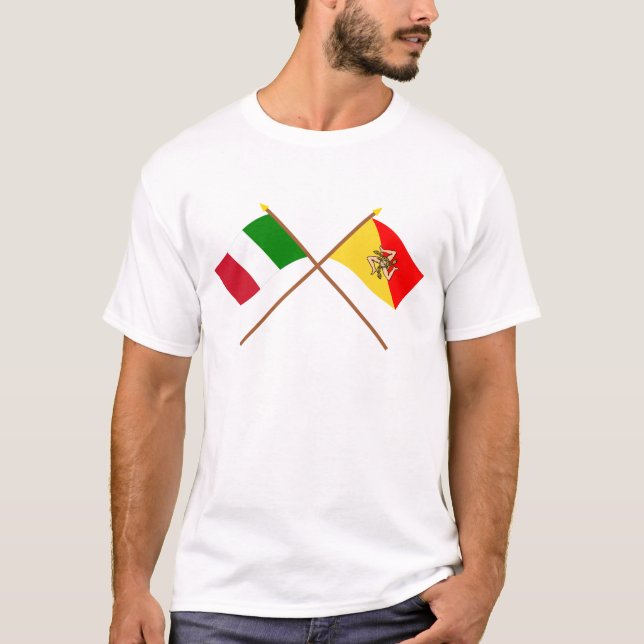 Italien und Sicilia gekreuzte Flaggen T-Shirt (Vorderseite)