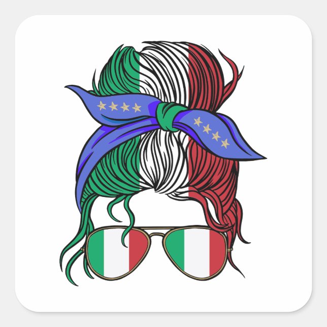 Italien: Unordnung mit italienischer Flagge Quadratischer Aufkleber (Vorderseite)