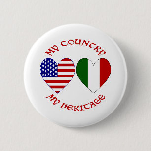 Italien USA-Flagge Herzen Mein Land Mein Erbe Button