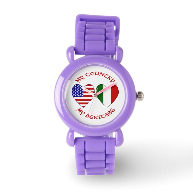 Italien USA Flaggenstaat Herz Land Erbe Armbanduhr (Vorderseite)