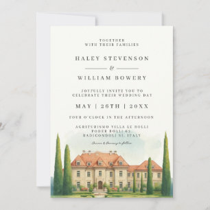 Italien Villa Aquarell Toskana Ziel Hochzeit Einladung