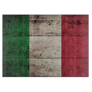Italienflagge auf alter Holzmaserung Schneidebrett