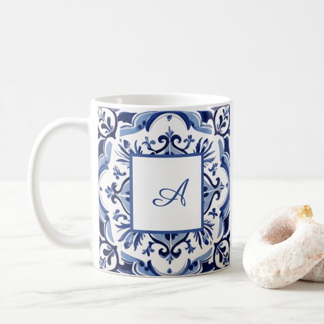 Italienisch-Amalfi-blaue Fliesen | Ihren ersten Kaffeetasse (Mit Donut)