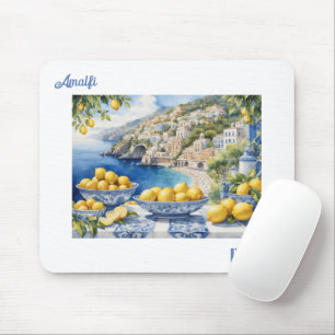 Italienisch Amalfi Coast blue white tiles lemons Mousepad