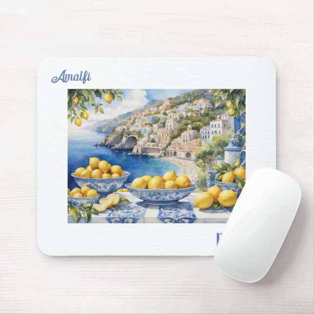 Italienisch Amalfi Coast blue white tiles lemons Mousepad (Mit Mouse)