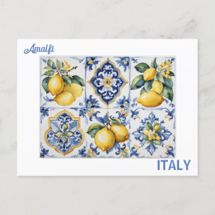 Italienisch Amalfi Coast blue white tiles lemons Postkarte