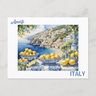 Italienisch Amalfi Coast blue white tiles lemons Postkarte