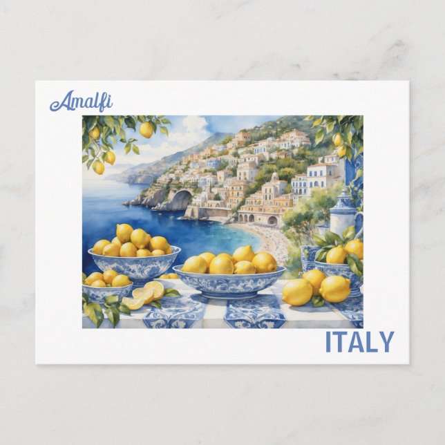 Italienisch Amalfi Coast blue white tiles lemons Postkarte (Vorderseite)