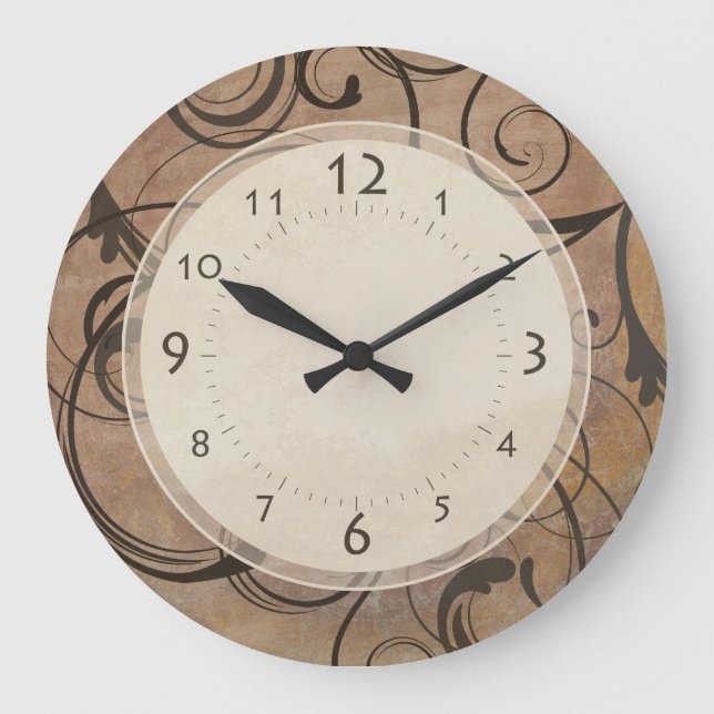 Italienisch antike Elegante Wirbel Florenz Braun Große Wanduhr (Vorderseite)