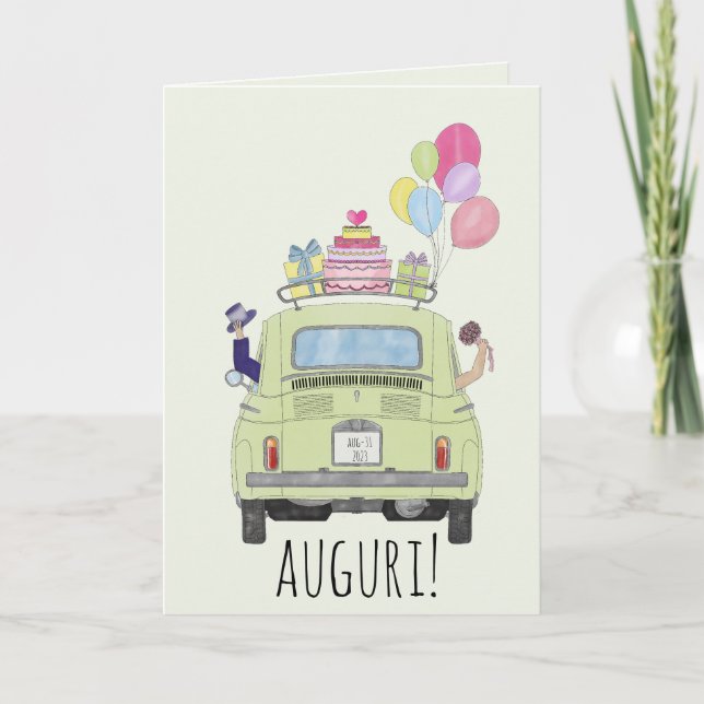 Italienisch Auguri Hochzeitstag Fiat 500 Karte (Vorderseite)