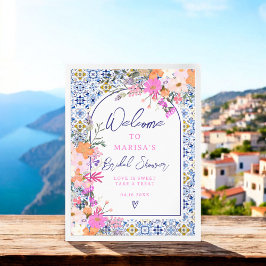 Italienisch blau gekacheltes Blumengebirge Poster