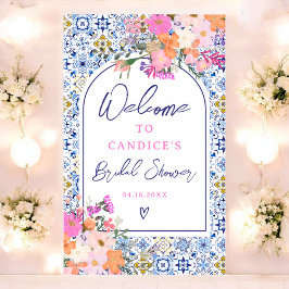 Italienisch blau gekacheltes Blumengebirge Poster