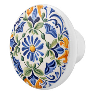Italienisch Blau und Gelb Blume Keramikknauf