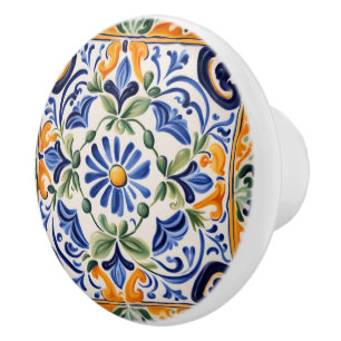 Italienisch Blau und Gelb Blume Keramikknauf