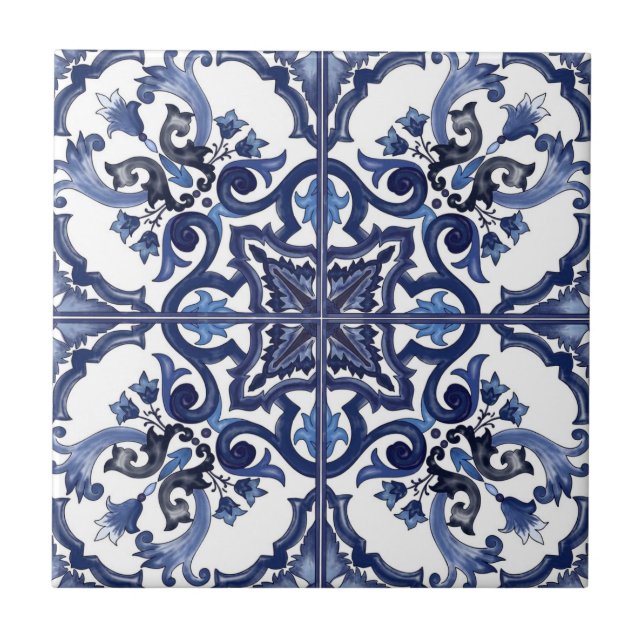 Italienisch blau-weiß sizilianisch Majolica Mosaik Fliese (Vorderseite)