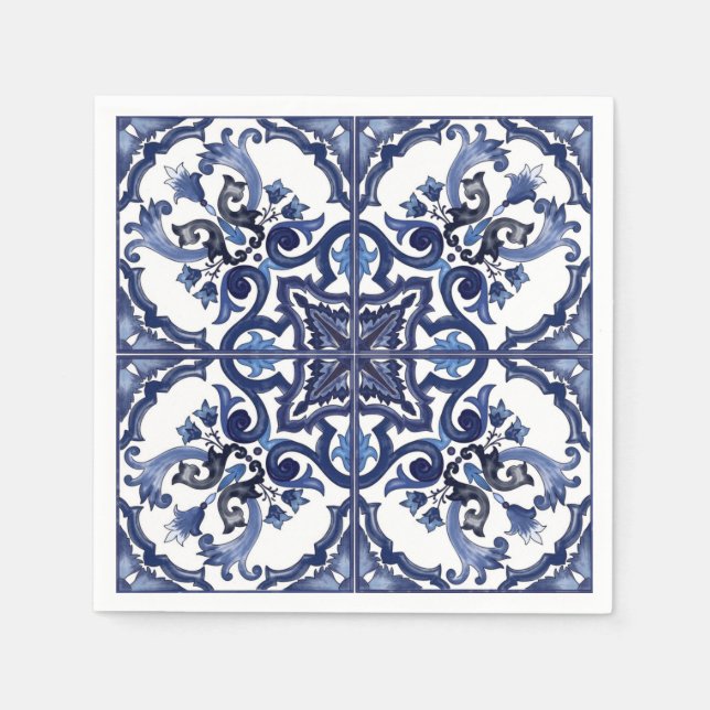 Italienisch blau-weiß sizilianisch Majolica Mosaik Serviette (Vorderseite)