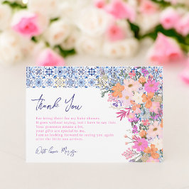 Italienisch blaue Fliesen Aquarell Blütendusche Dankeskarte