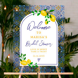 Italienisch blaue Fliesen Aquarell Zitronenbrust E Acrylschild