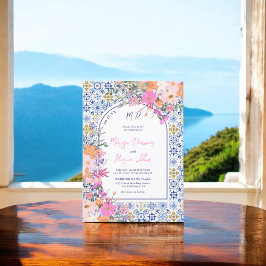 Italienisch blaue Fliesen Aquarellfarben Foto Hoch Einladung