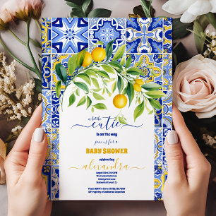 Italienisch blaue Fliesen Wasserfarben Zitrone Bab Einladung