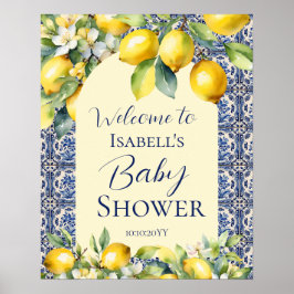 Italienisch-blaue Fliesen Wasserfarben Zitrone Bab Poster