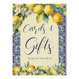 Italienisch blaue Fliesen & Zitrone Babyduschkarte Poster