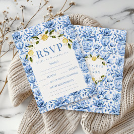 Italienisch blaue Fliesen Zitronenblüte Hochzeit R RSVP Karte