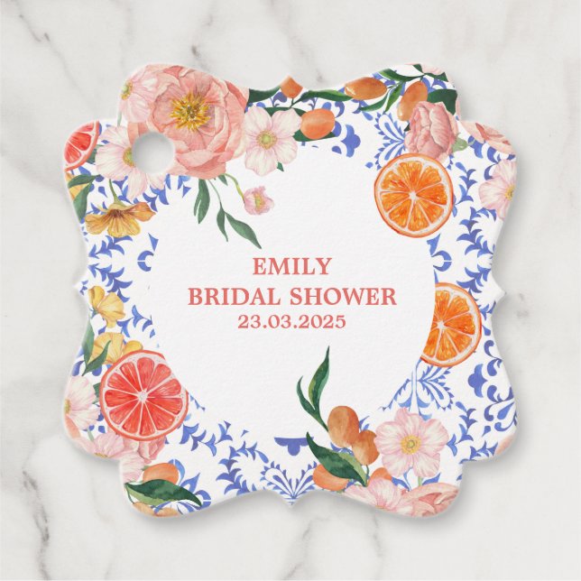 Italienisch-blaue Kacheln Mediterranes Brautparty Geschenkanhänger (Vorderseite)