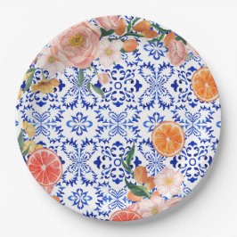 Italienisch-blaue Kacheln Mediterranes Brautparty Pappteller