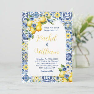 Italienisch-blaue Tile & Lemon Hochzeit Einladung