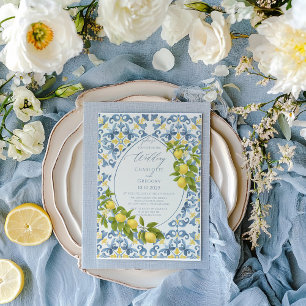 Italienisch Blue Tile Lemon Wedding Einladung