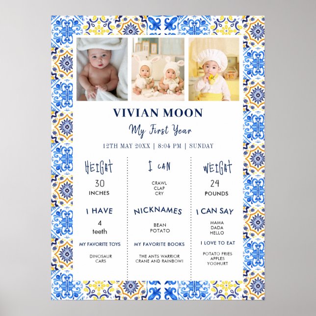 Italienisch Blue Tile Mamma Mia Birthday Milestone Poster (Vorne)