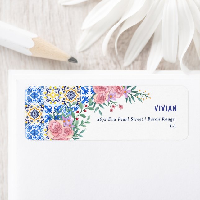 Italienisch Blue Tile Mamma Mia Rückkehr-Adresse (Insitu)