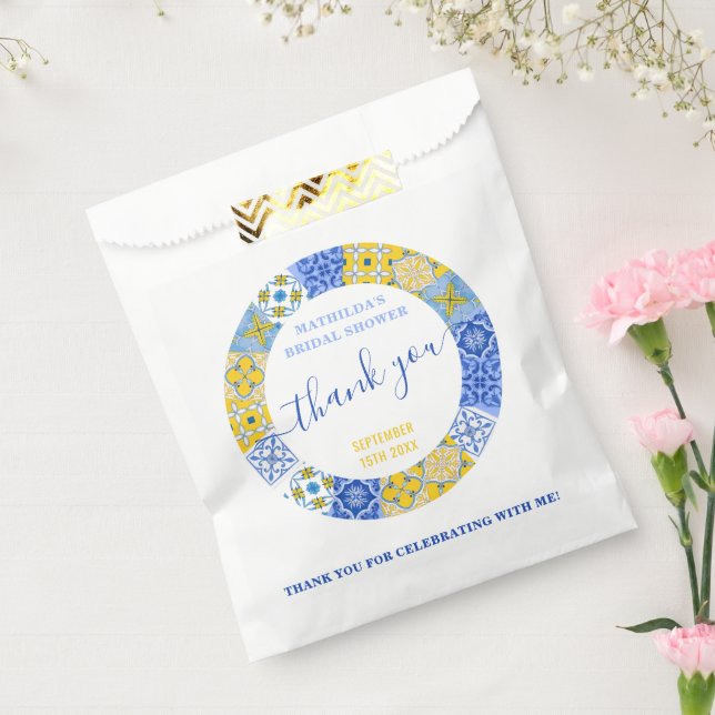 Italienisch Blue Tile Summer Brautparty Vielen Dan Geschenktütchen (Versiegelt)