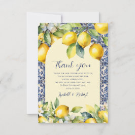 Italienisch Blue Tiles Watercolor Lemon Babydusche Dankeskarte