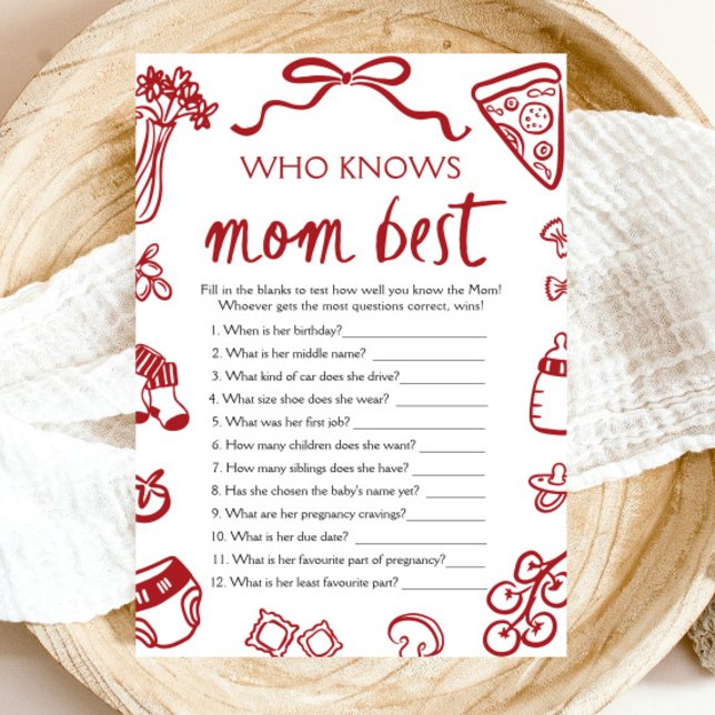 Italienisch, das Mommy Best Baby Shower Game kennt Einladung (Hand Drawn Italian Who Knows Mommy Best Baby Shower Game)
