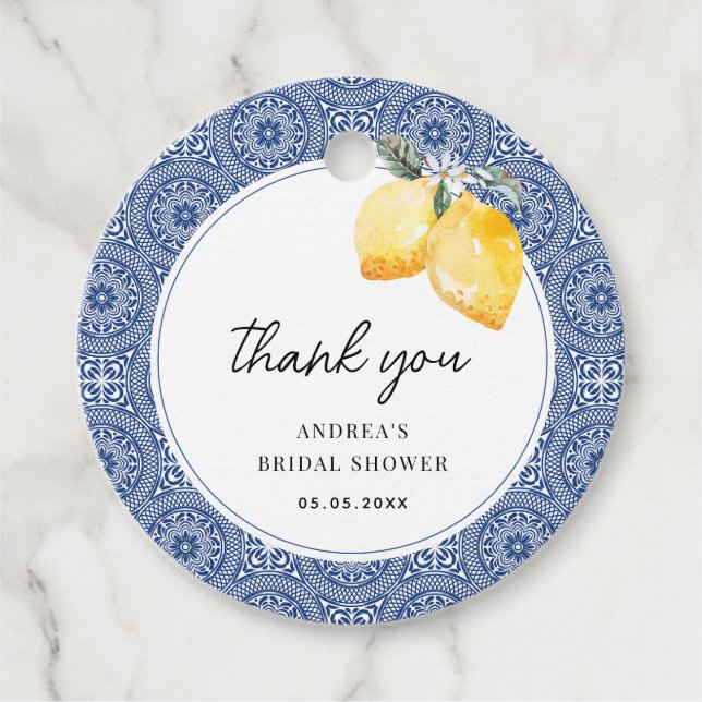 Italienisch Floral & Blue Tile Brautparty Vielen D Geschenkanhänger (Vorderseite)