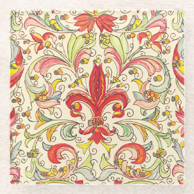 Italienisch Florentine Lilie Pattern Glasuntersetzer (Vorderseite)
