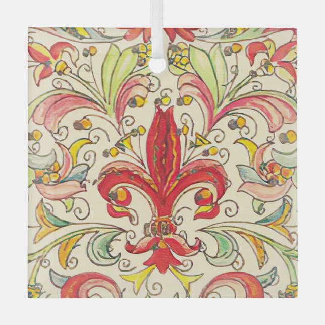 Italienisch Florentine Lilie Pattern Ornament Aus Glas (Vorderseite)