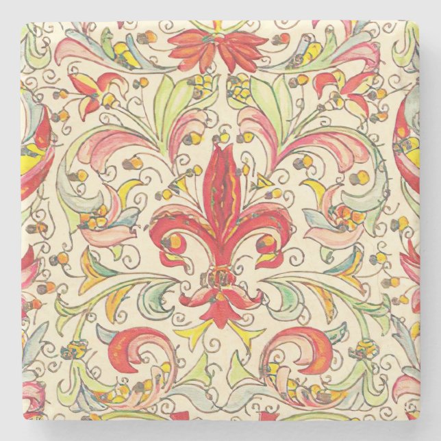 Italienisch Florentine Lilie Pattern Steinuntersetzer (Vorderseite)