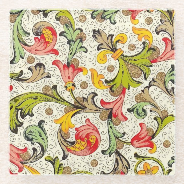 Italienisch Florentiner Schnörkel Muster Glasuntersetzer (Vorderseite)